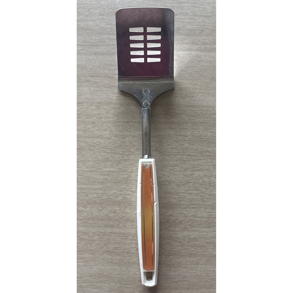 EKCO Orange Slotted Spatula Flipper Turner Chromium Plated Vtg USA 1970's MCM